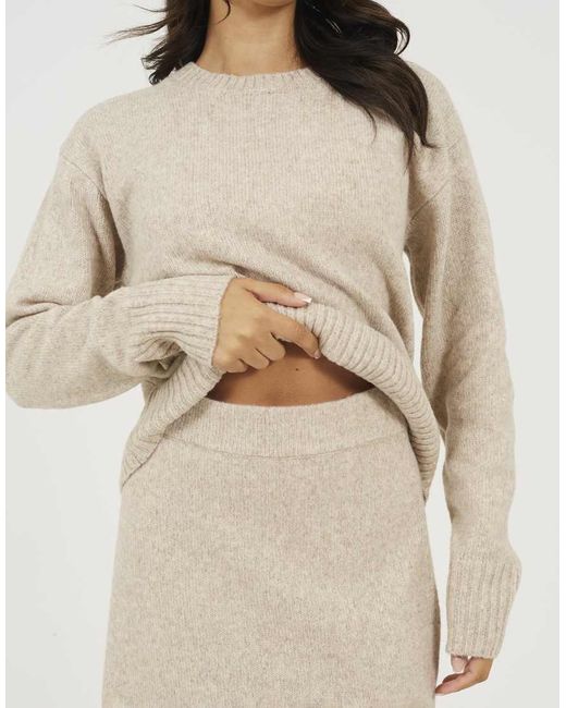 Brave Soul Natural Knitted Jumper And Midi Skirt Set