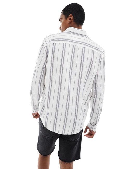 Chemise à manches longues en lin mélangé rayé - blanc Hollister pour homme en coloris White