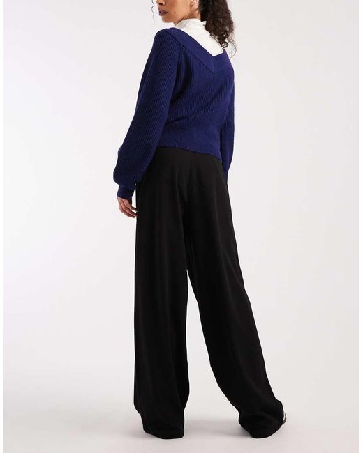ONLY Blue Wide Leg Tailored Trousers