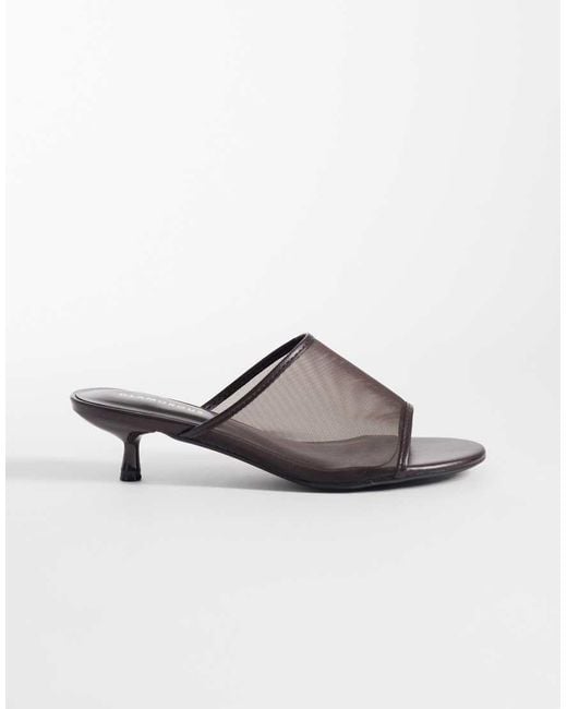 Glamorous Brown Kitten Heel Mesh Sandals