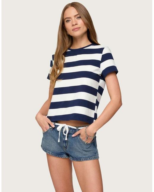 Edikted Blue Valetta Oversized Striped T Shirt
