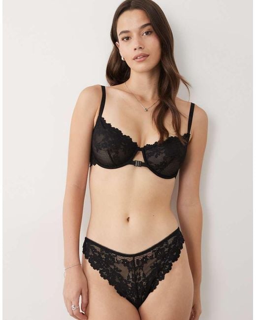 ASOS Black Fuller Bust Ruby Lace Underwire Bra With Front Fastening And Cross Back Detail