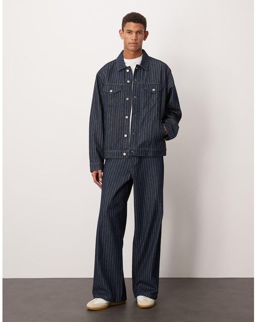 ASOS Blue Co-Ord Striped Denim Jacket for men