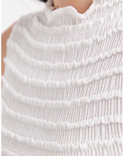 Pieces White Sleeveless Textured Top