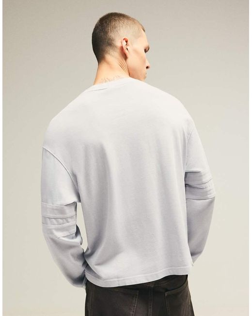 Bershka Gray Long Sleeve Print T-shirt for men