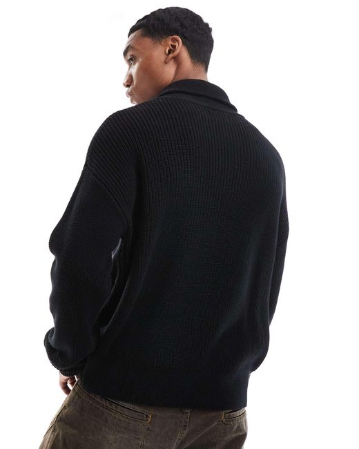 Pull en maille à col zippé Pull&Bear pour homme en coloris Black