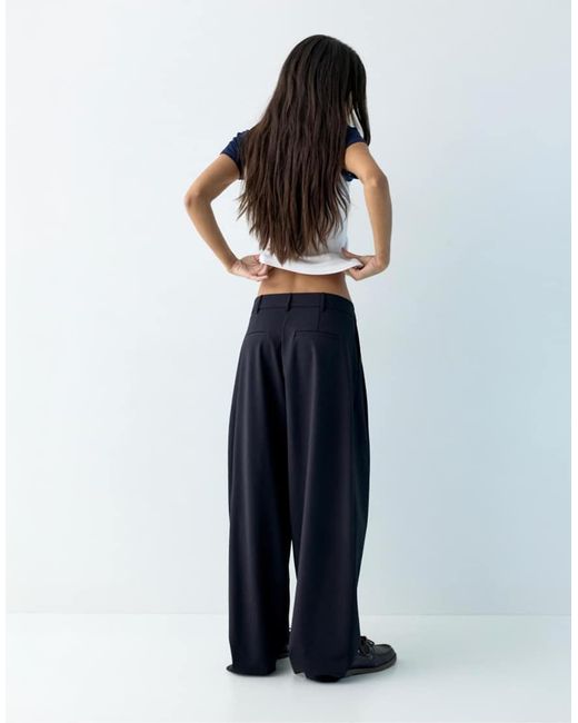 Pull&Bear Blue Cross-over Waist Smart Trousers