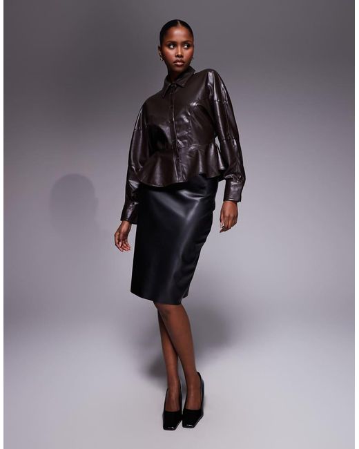 River Island Gray Faux Leather Batwing Shirt