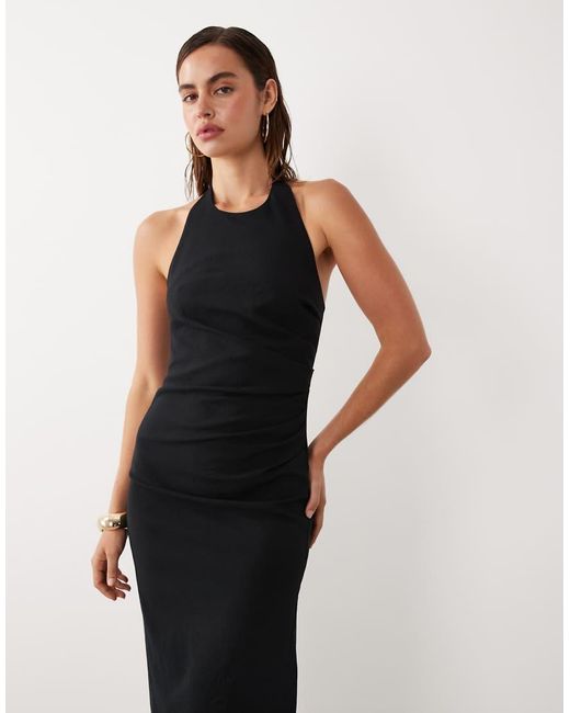 Mango Black Starring Hailey Bieber Halterneck Maxi Dress With Side Slit