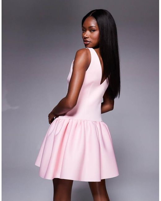 ASOS Pink Dropped Waist Mini Dress With Full Skirt