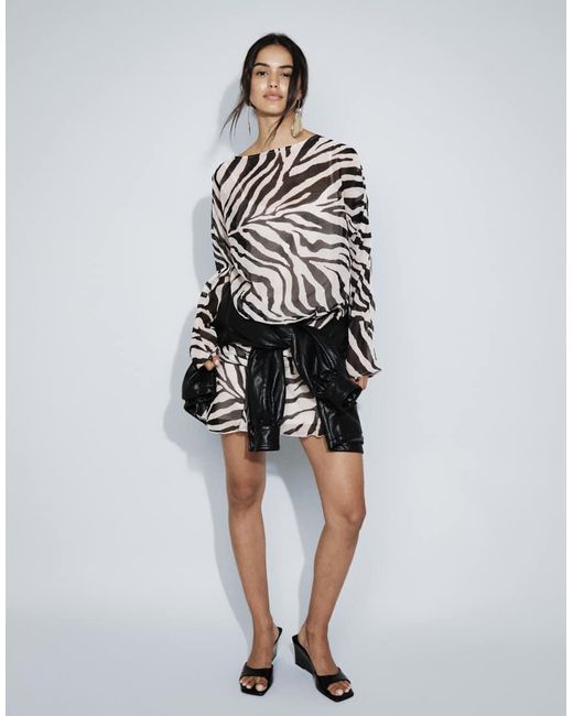 ASOS Black Chiffon Slash Neck Long Sleeve Blouson Mini Dress