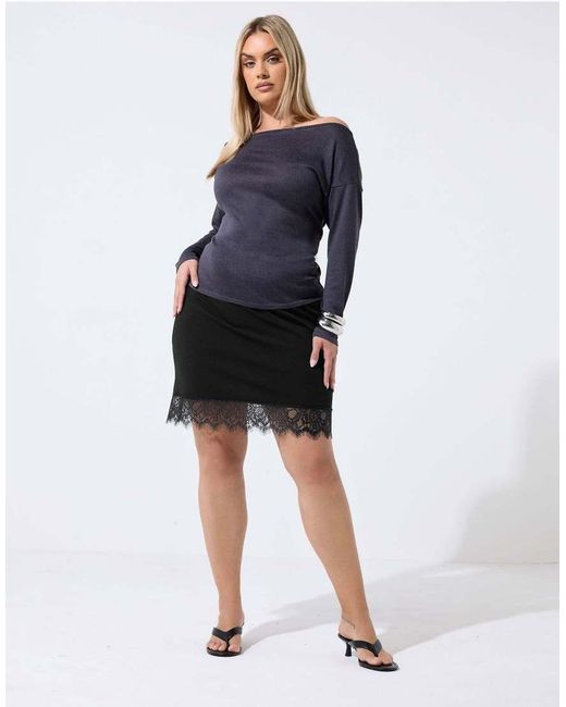 Yours Clothing Blue Lace Hem Mini Skirt