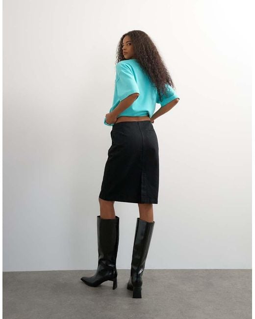 TOPSHOP Black Denim 90s Low Rise Pencil Skirt