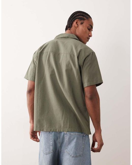Jack & Jones Green Short Sleeve Linen Blend Shirt for men