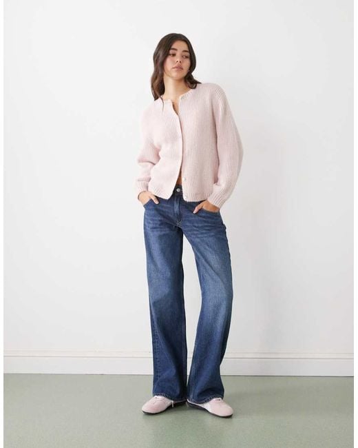 Monki Natural Button Up Knitted Cardigan
