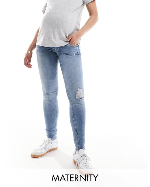 Sh - jeans skinny medio con fondo sfrangiato di ONLY in Blue