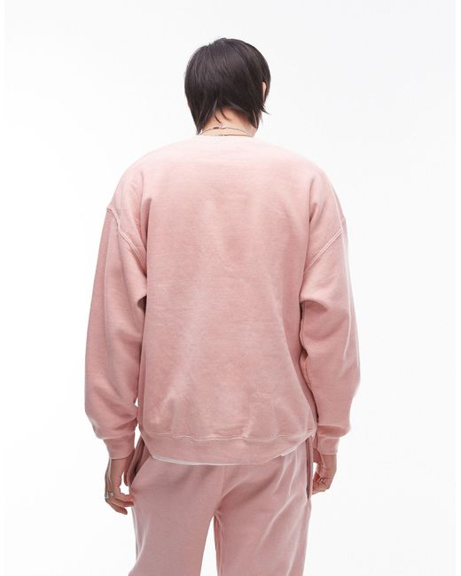 Topman Pink Vintage Wash Oversized Sweatshirt for men