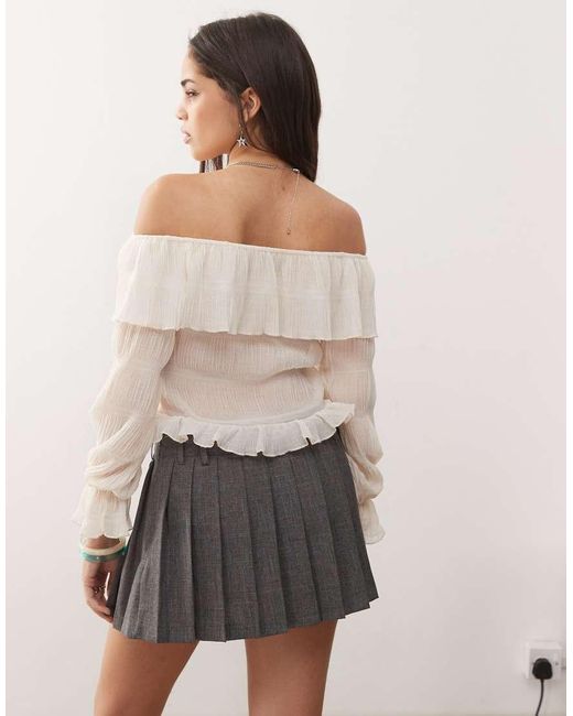 Motel Natural Kalena Ruffle Off-shoulder Long Sleeve Blouse