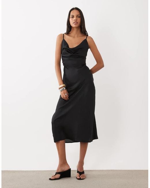New Look Black Satin Cowl Neck Midi Dress