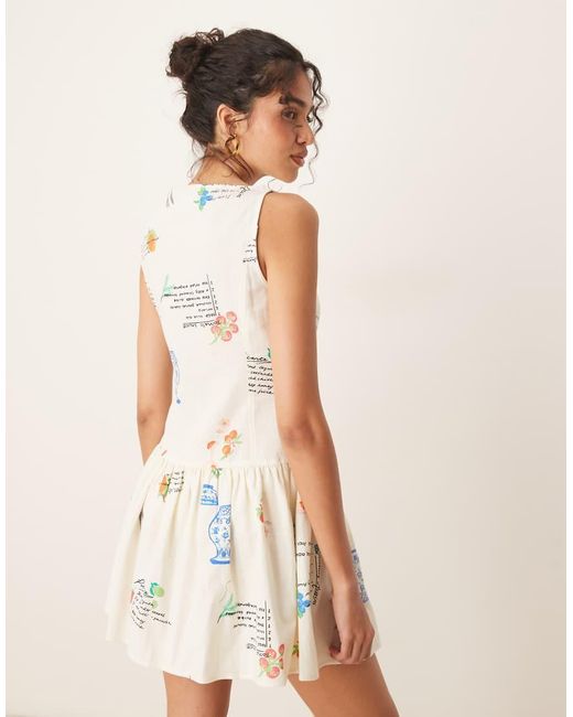 ASOS Natural Slash Neck Button Down Dropped Waist Mini Sundress