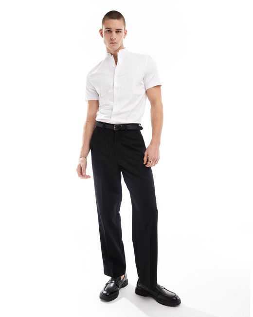 ASOS White Slim Sateen Shirt With Mandarin Collar for men