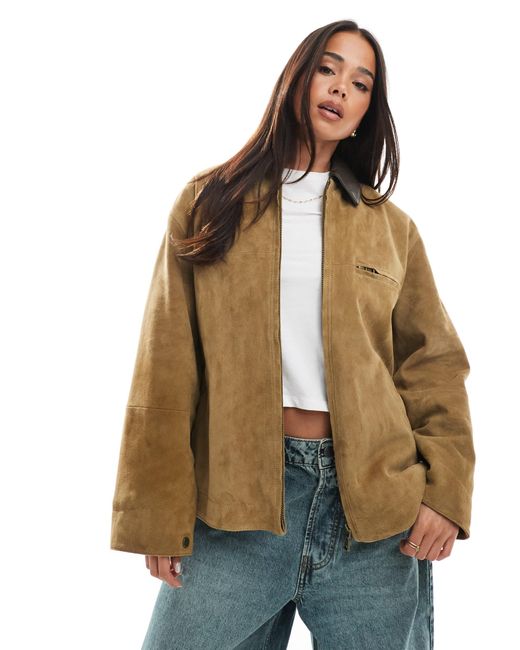 ASOS Natural – car coat aus echtem wildleder