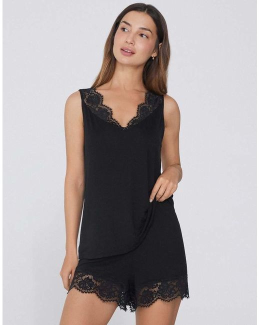 Tezenis Black Short Pyjamas With Wide Shoulder Straps