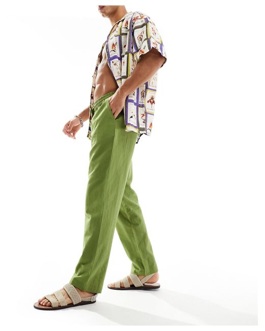 Pantalon droit en lin mélangé - kaki Native Youth pour homme en coloris Green