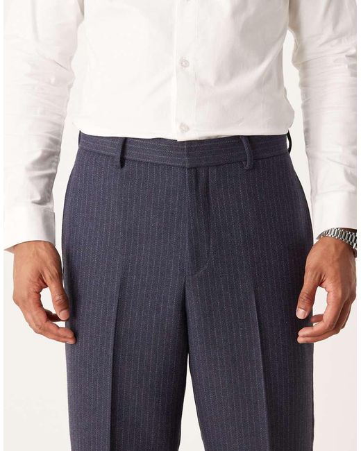 ASOS Blue Tapered Suit Trousers With Wool Pinstripe for men