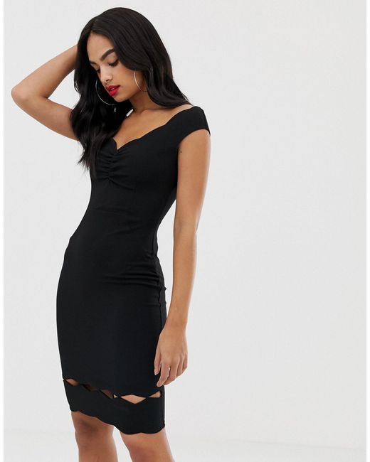 Lipsy Black – Kleid mit Carmen-Ausschnitt
