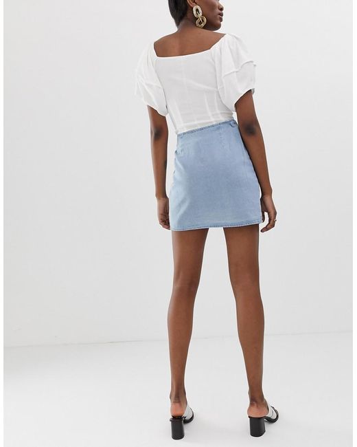 ASOS Soft Denim Wrap Mini Skirt In Lightwash Blue - Lyst