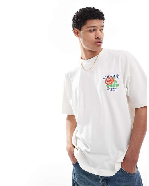 Camiseta Blanco Hueso Extragrande Con Estampado Gráfico Universitario De ASOS de hombre de color White