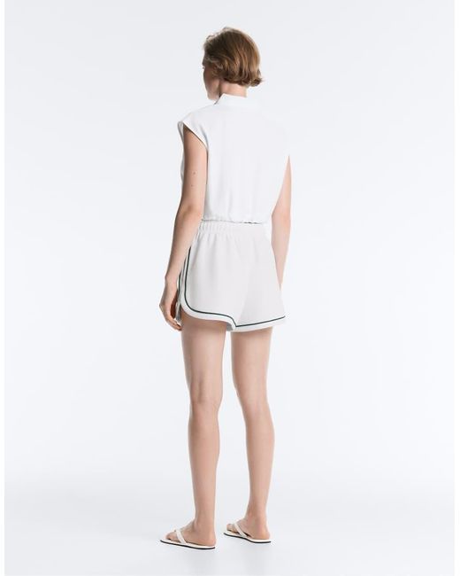 Oysho White Sleeveless Piqué Cotton Polo Shirt