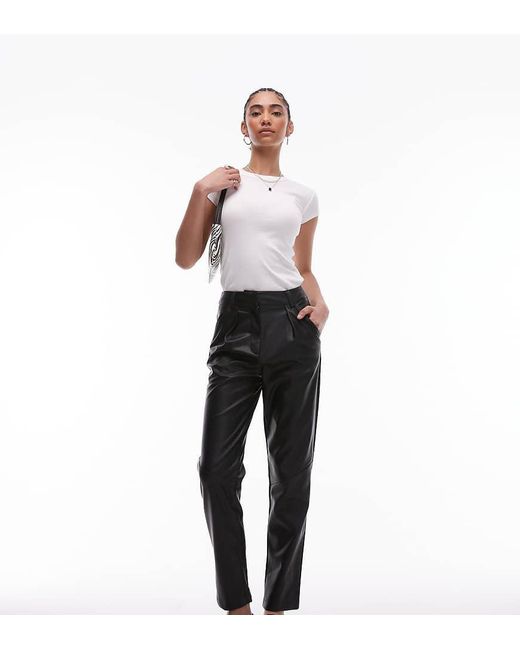 Pantalones Negros Con Pinzas De Cuero Sintético De TOPSHOP de color Black