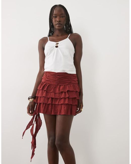 Mango Red Teen Ruffle Mini Skirt