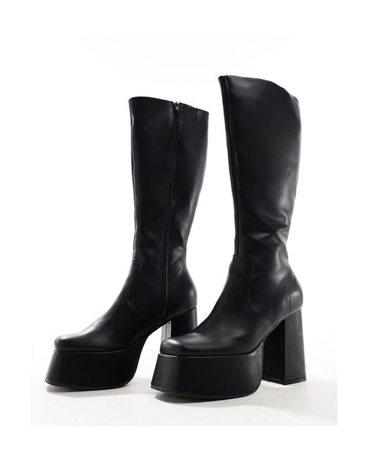 ASOS Black Knee High Platform Heeled Boots for men
