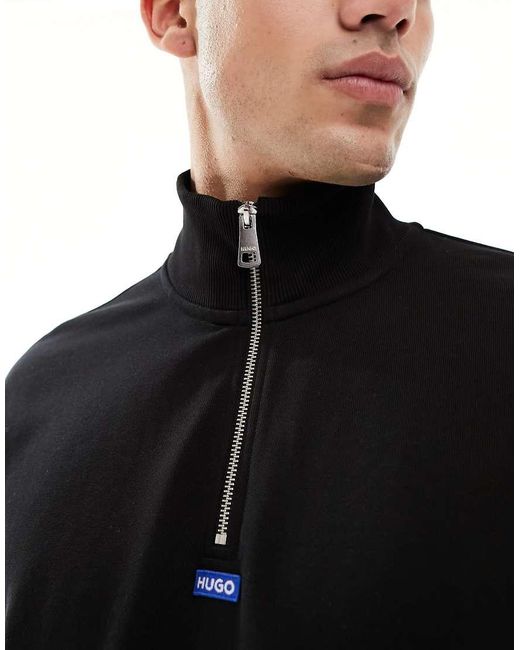 HUGO Black Quarter Zip Sweat for men