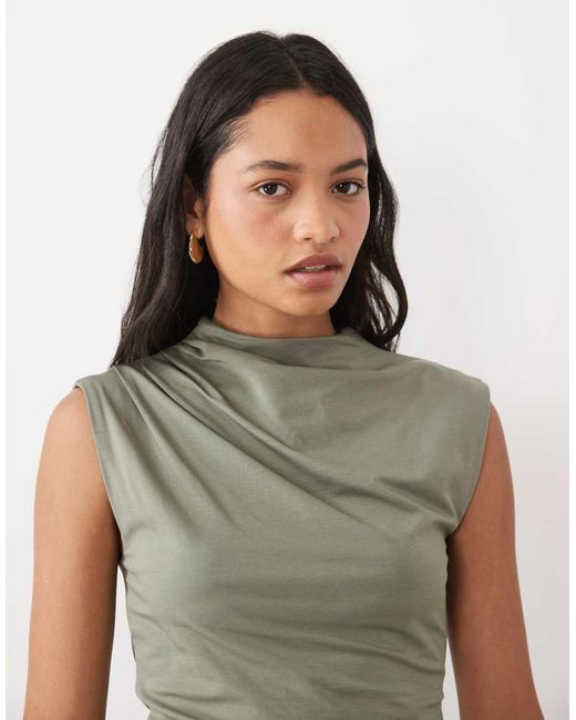 Abercrombie & Fitch Green Sleeveless Top With Ruching Detail