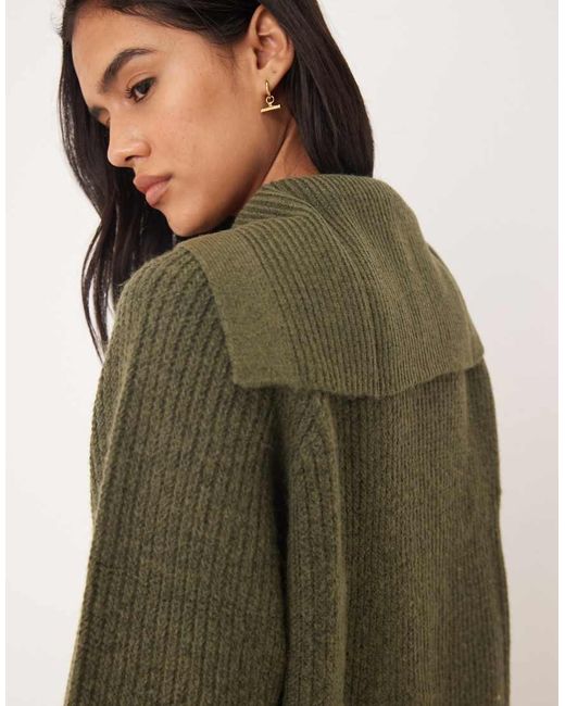 ASOS Green Sailor Collar Fisherman Rib Cardigan