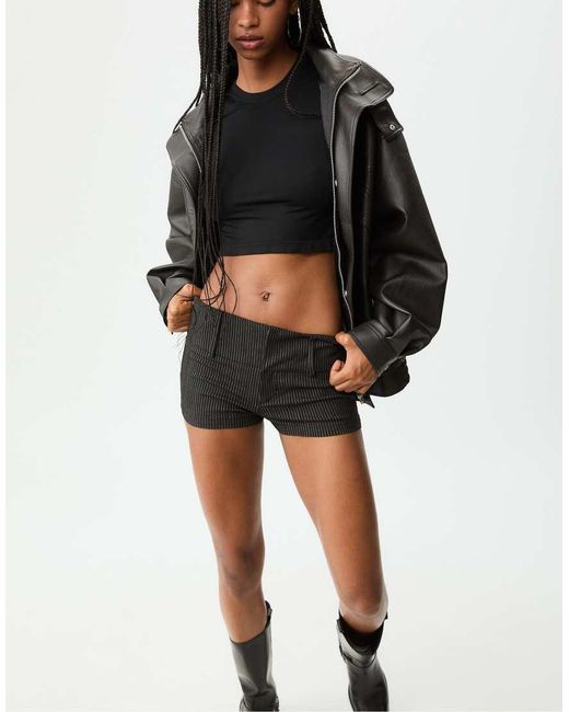 Stradivarius Black Striped Smart Mini Shorts