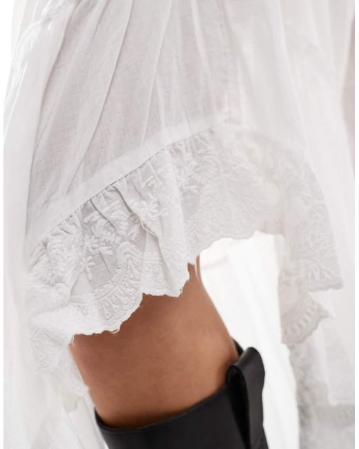 Cotton On White Cotton On Asymmetric Hem Midi Skirt With Lace Panels