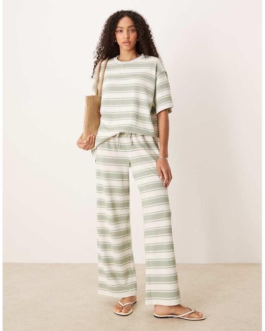 ASOS Gebreide Gestreepte Broek Met Wijde Pijpen in het Natural