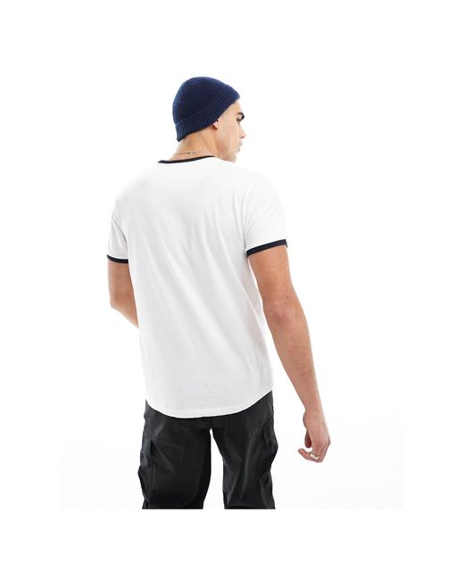 T-shirt bianca e blu navy a coste con righe a contrasto sui bordi di Brave Soul in White da Uomo