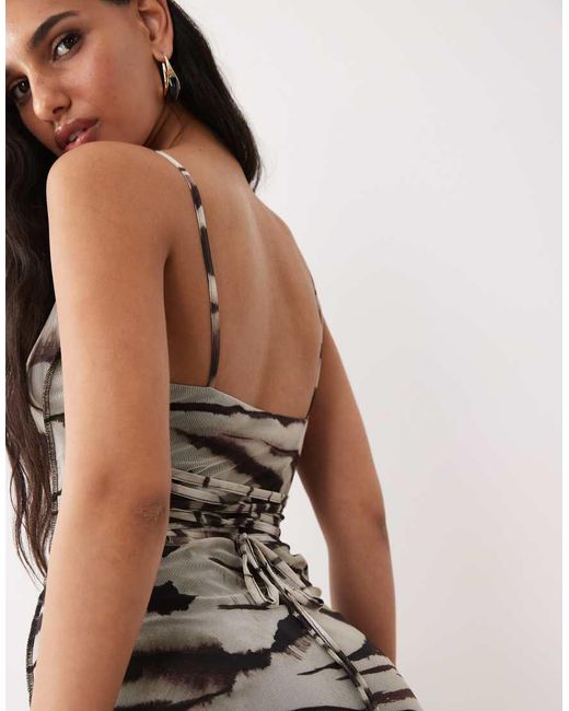 ASOS Multicolor Printed Square Neck Strappy Maxi Dress With Lace Up Back Detail