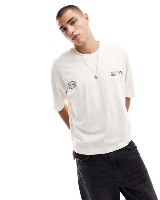 ASOS White Oversized Boxy T-shirt With Mountain Print for men