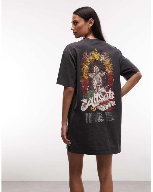 AllSaints Black Roque Short Sleeve Graphic Logo T-shirt Mini Dress