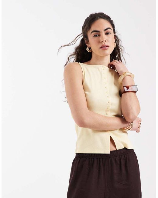 New Look Natural Boat Neck Button Through Tank Top