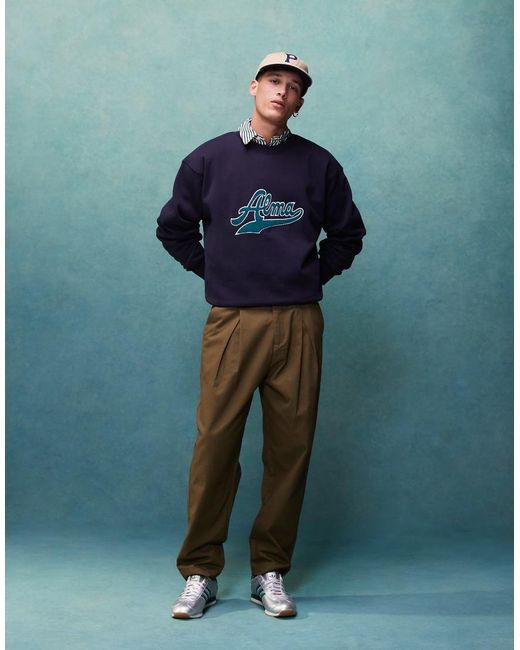 Felpa Girocollo Con Logo Applicato Sul Petto di Alma de Ace in Blue da Uomo
