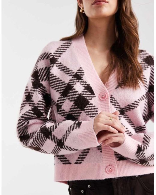 Miss Selfridge Pink Oversized Check Cardigan