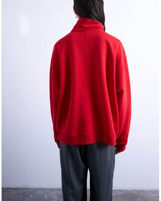 TOPSHOP Red Quarter Zip Sweat